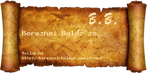 Bereznai Balázs névjegykártya